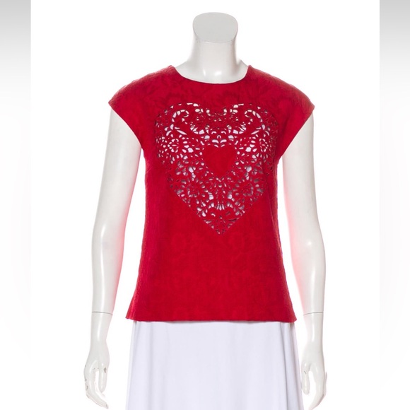 Dolce & Gabbana red jacquard heart cut out top - Picture 1 of 3